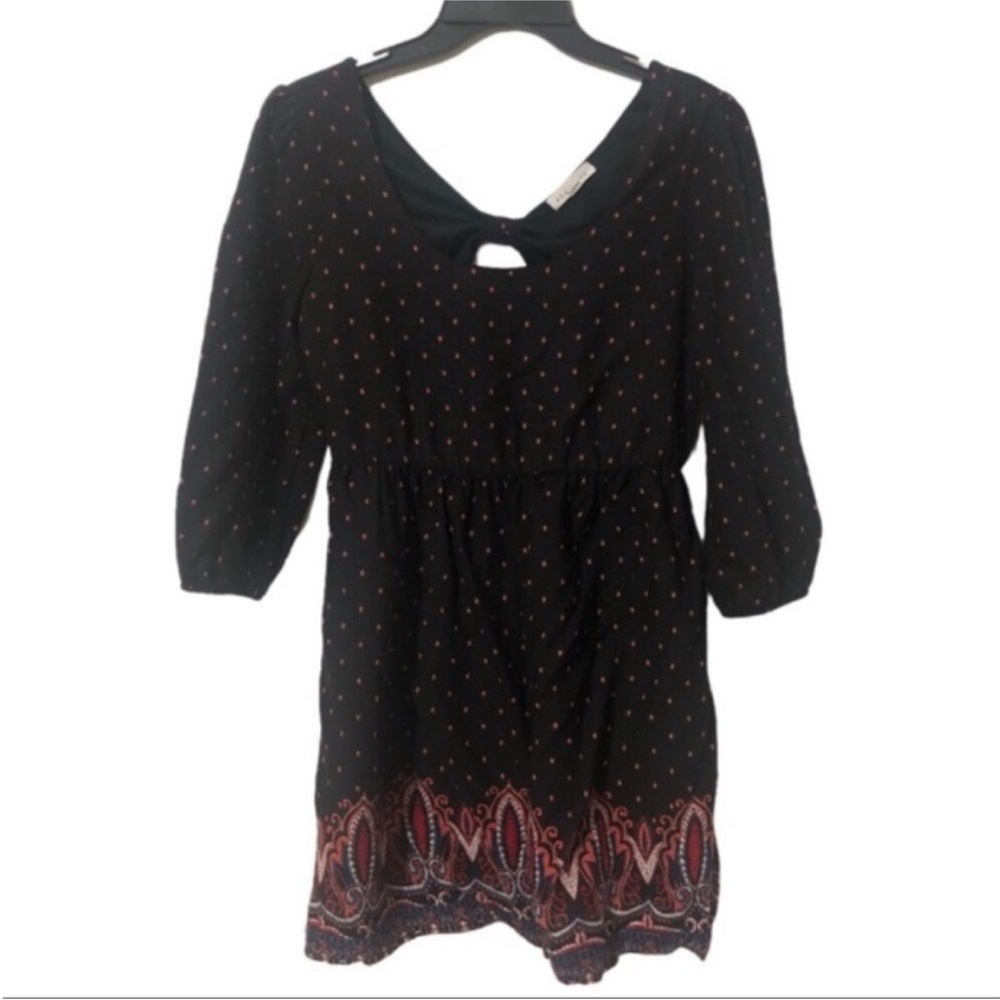 SOCIALITE Bohemian Knee Length FLORAL And PAISLEY Print Peasant DRESS Size M